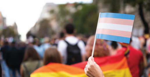 Hand waving a Transgender Pride flag